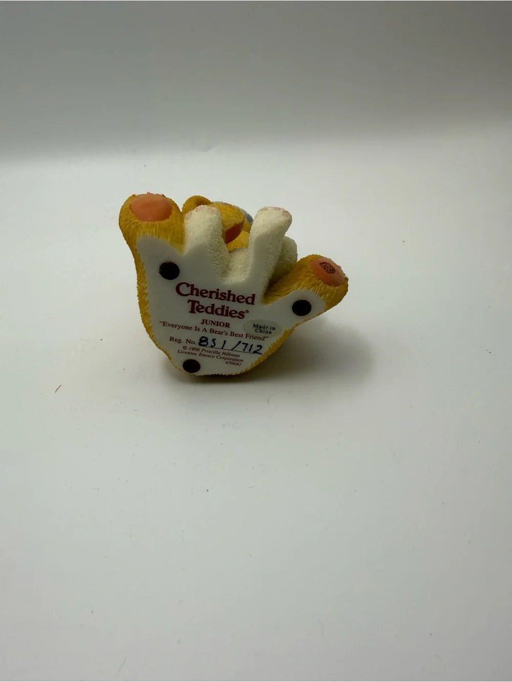 Cherished Teddies Yellow Bear Figurine Holding Bunny - Blue Accent